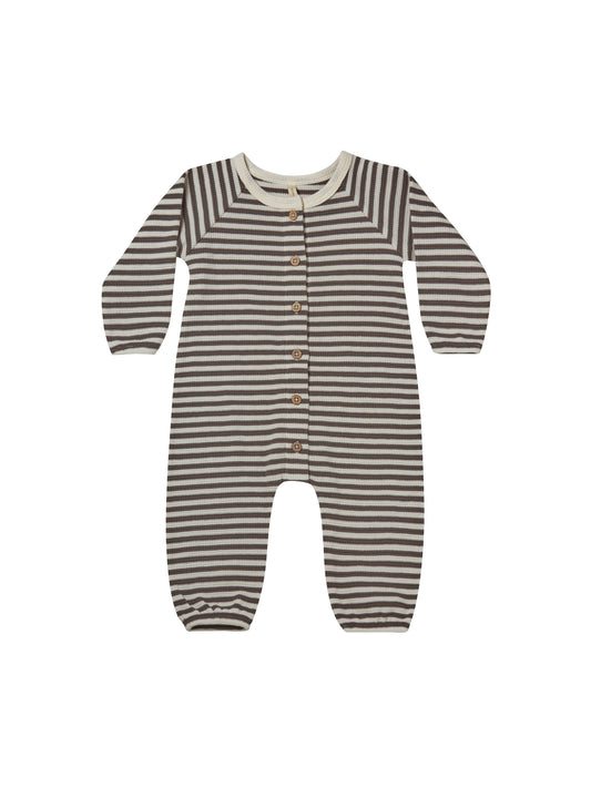 Quincy Mae Waffle Long Sleeve Jumpsuit Charcoal Stripe