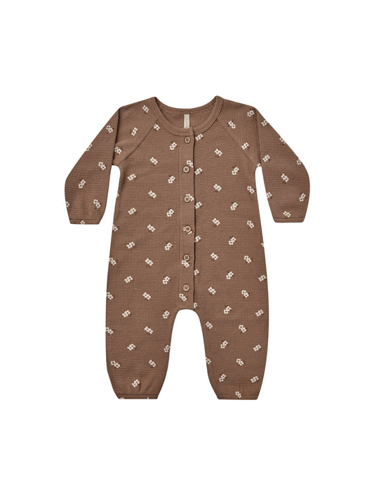 Quincy Mae Waffle Long Sleeve Jumpsuit Cocoa Floral