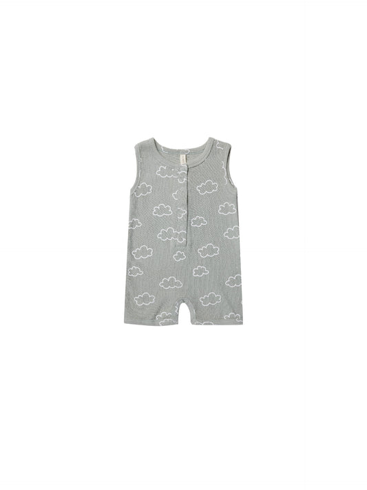 Quincy Mae Ribbed Henley Romper Clouds Sky