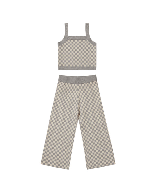 Rylee + Cru Checker Knit Set Slate Check Natural