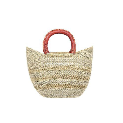 Adinkra Mini Market Basket Natural Open Weave Tan Handles